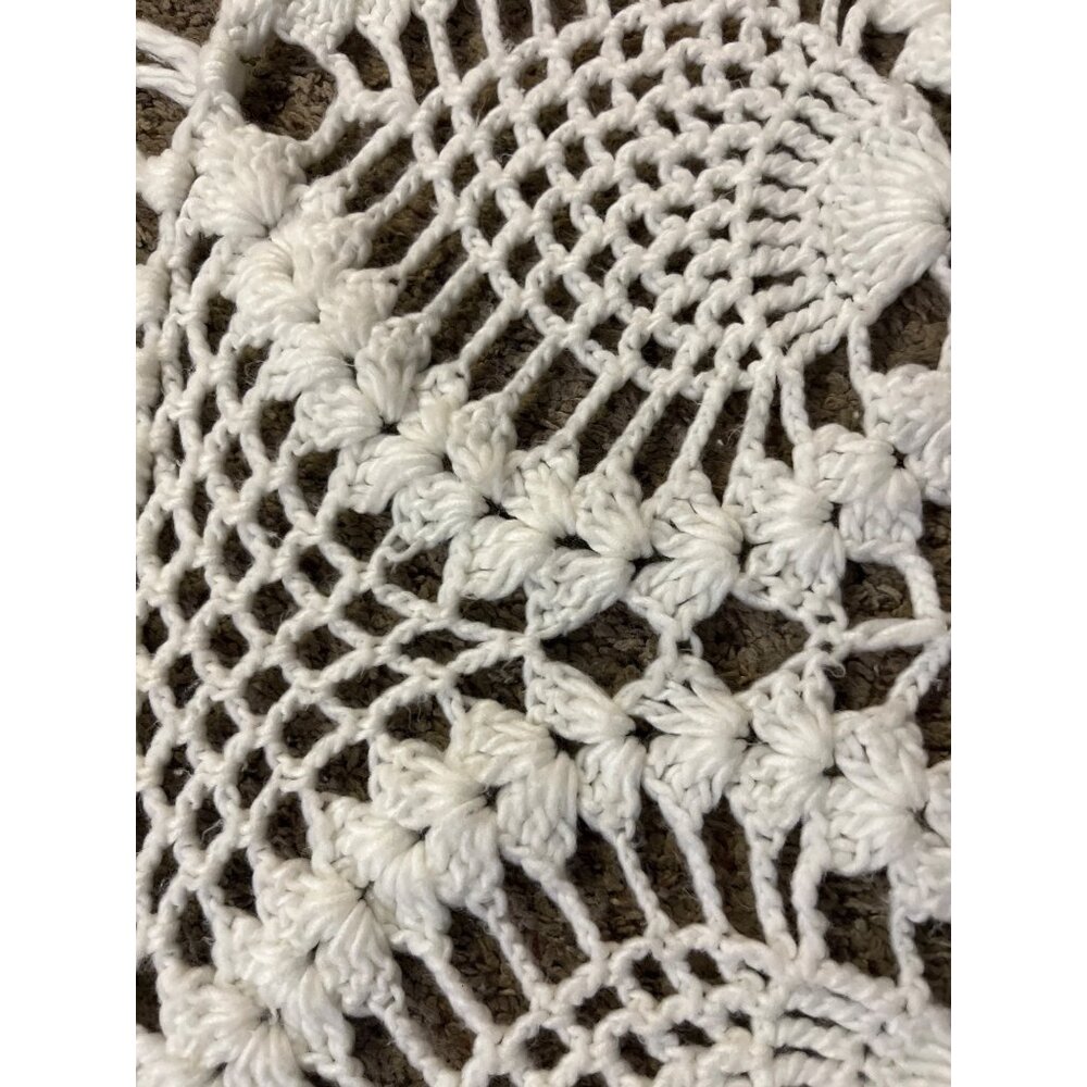 Vintage Pineapple Crochet Shawl Fringe Wrap Ivory Boho Festival One Size - Picture 12 of 16